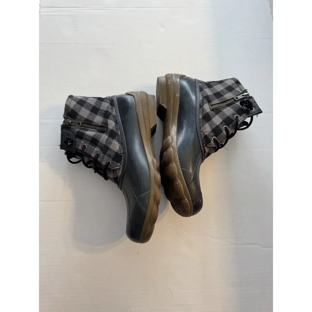 Sperry Syren Gulf Black Gray Plaid Duck Boots Women’s 9.5 Gorpcore Cabin Flannel